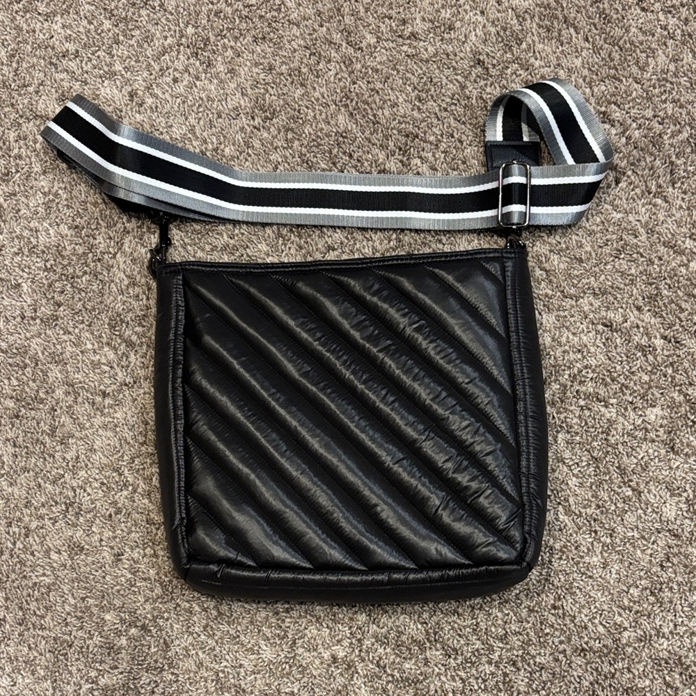 THINK ROYLN Black Diagonal Quilted Crossbody Bag
